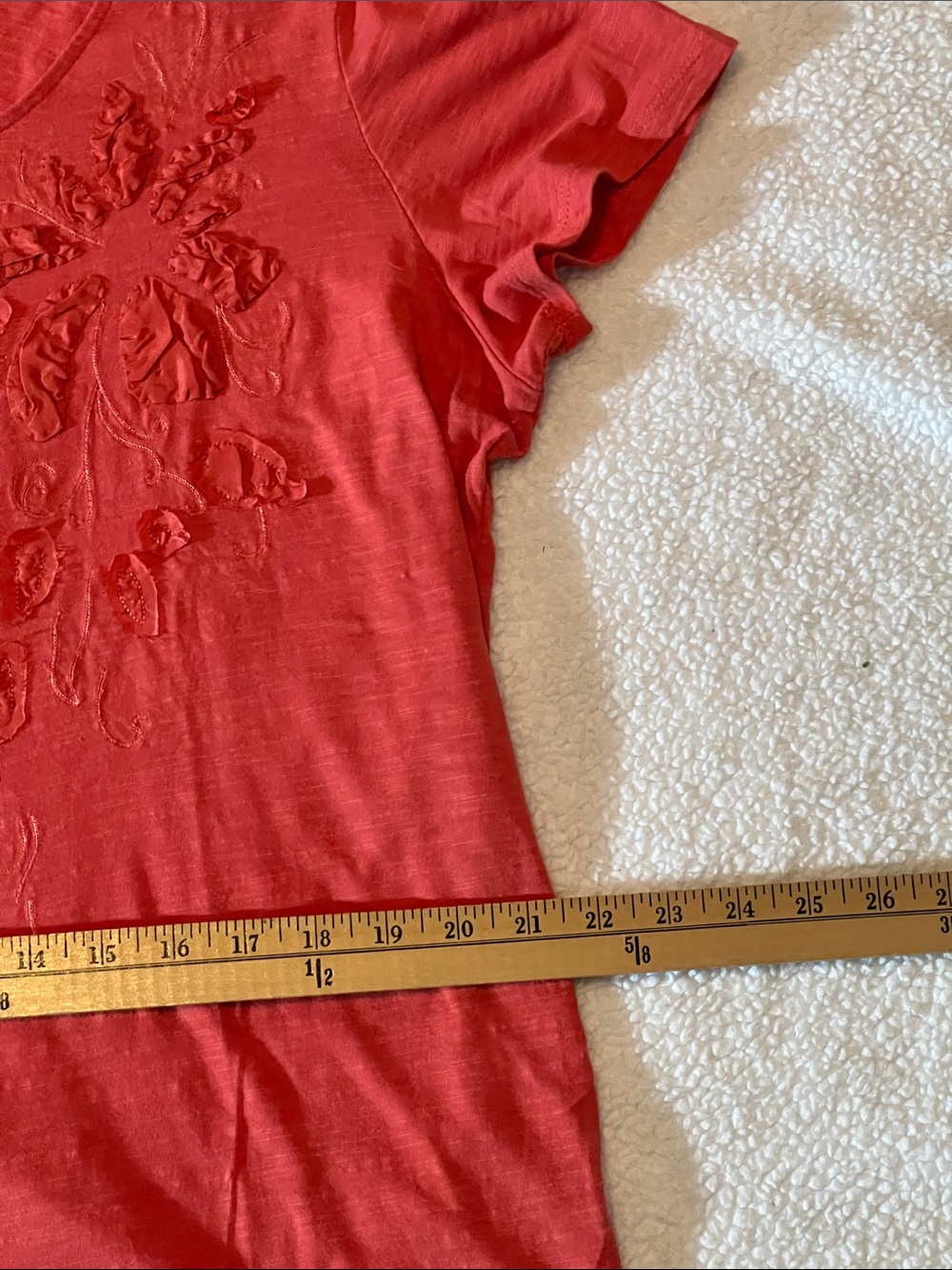 Chico's Coral Floral Embroidered Scoop Neck Tee size 3 (XL) - Picture 7 of 9